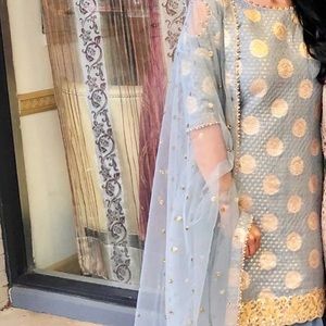Light blue and gold salwar kameez
